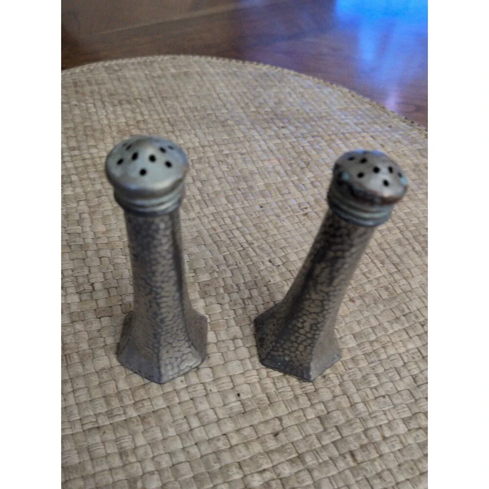 Vintage Presto CCC 63 Hammered Nickel Silver Heavy Salt & Pepper Shakers Set